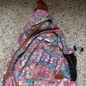 LIKE NEW BAOSHA Sling backpack colorful patterned adjustable shoulder hiking bag